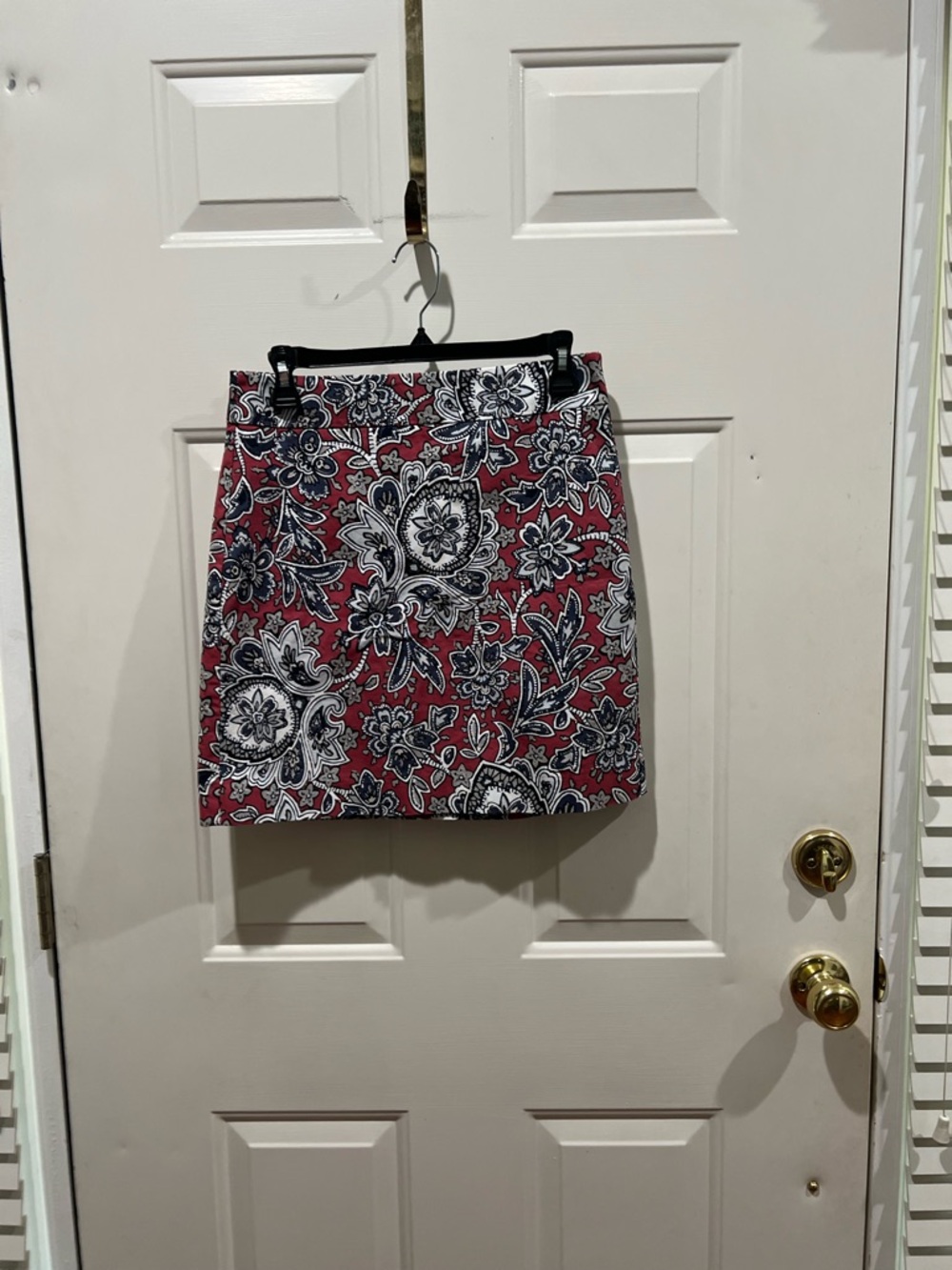 LOFT Red Floral Print Mini Skirt with Black and White Accents